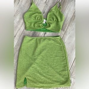 Princess Polly green sparkle two piece set